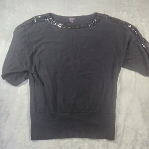 Talbots Black Sequin Beaded 3/4 Sleeves Knit Sweater Sz Large Petite